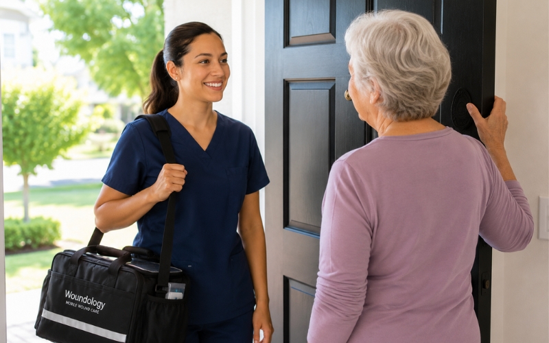 Mobile wound care specialist providing treatment for a senior patient in Westminster CA