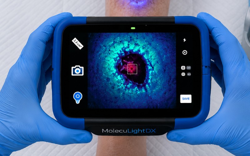 Wound care specialist using MolecuLightDX